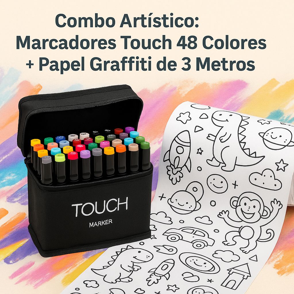 Combo Artístico: 48 Marcadores Touch + Papel Graffiti de 3 Metros