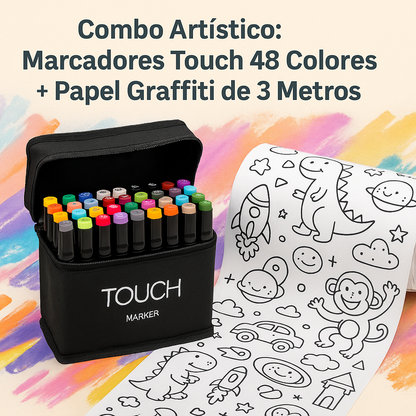 Combo Artístico: 48 Marcadores Touch + Papel Graffiti de 3 Metros